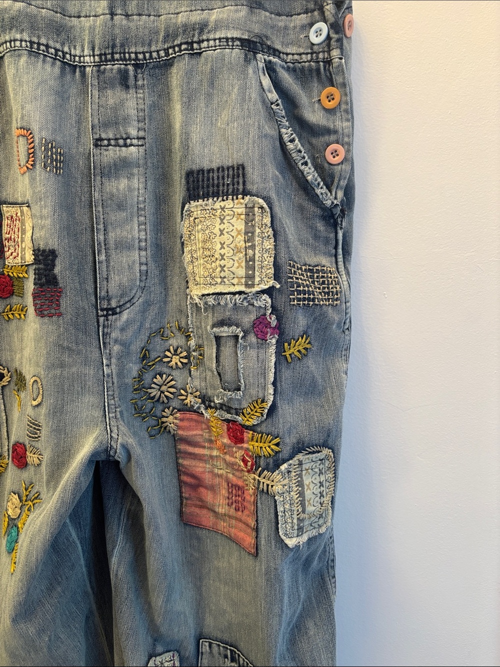Blue Velvet | Light Blue Embroidered Denim One-Piece Overalls Sz M - Picture 14 of 17